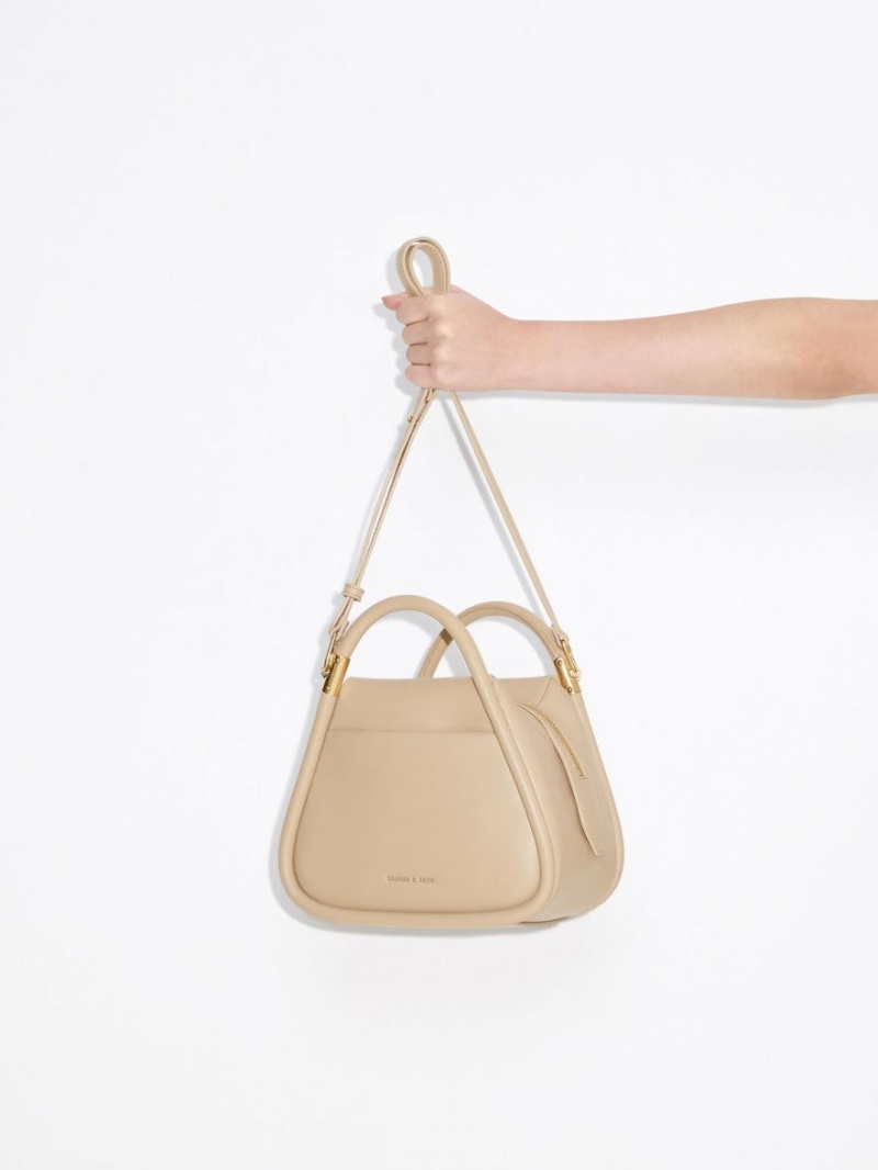Geanta Tote Charles & Keith Lara Geometric Bej | 932HDUOFN