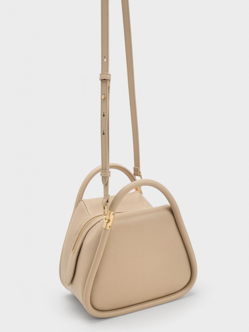 Geanta Tote Charles & Keith Lara Geometric Bej | 932HDUOFN