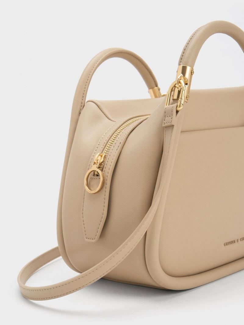 Geanta Tote Charles & Keith Lara Geometric Bej | 932HDUOFN