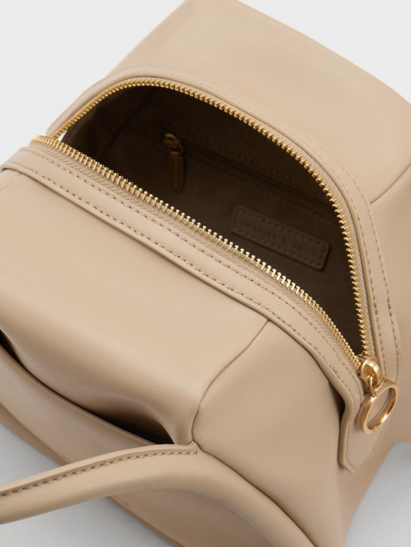 Geanta Tote Charles & Keith Lara Geometric Bej | 932HDUOFN