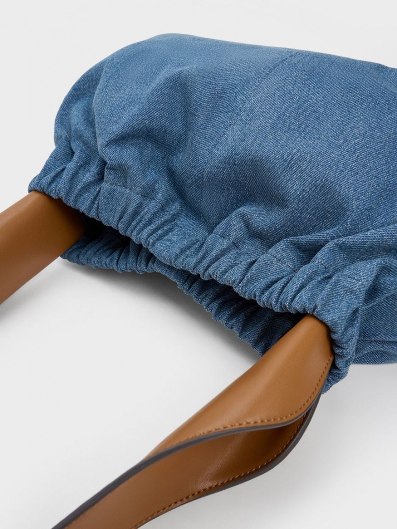 Geanta Tote Charles & Keith Large Ally Denim Ruched Slouchy Albastri | 856JMRQWL