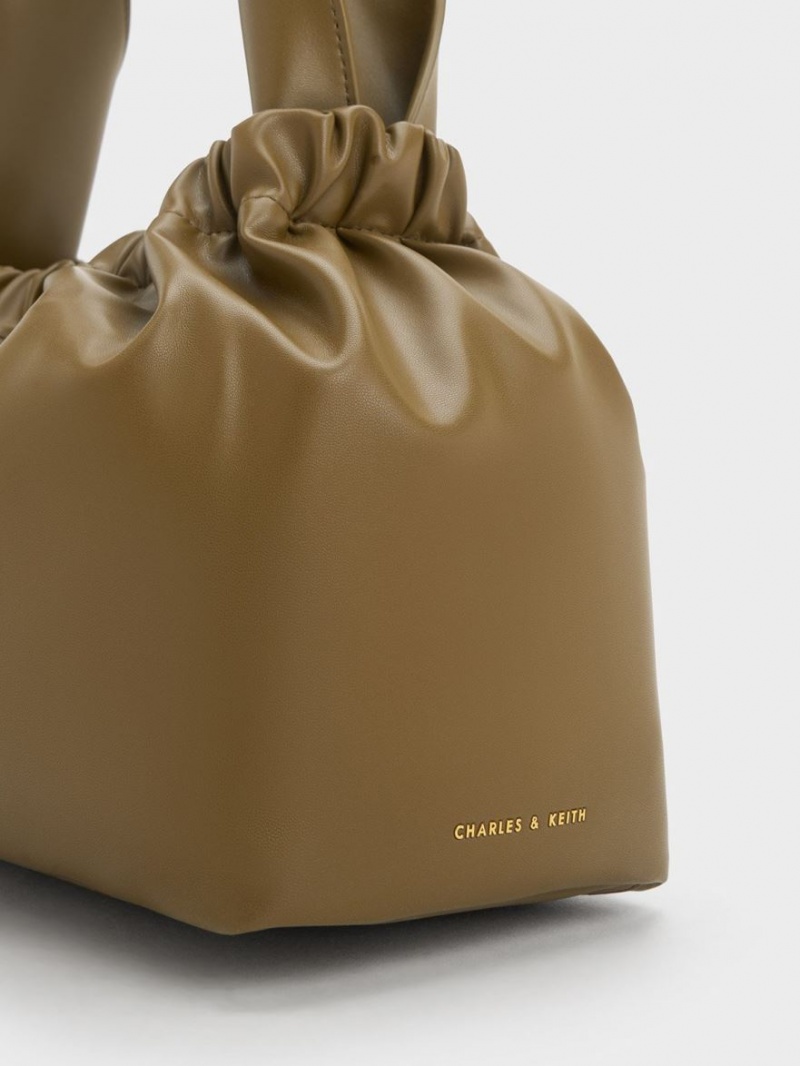 Geanta Tote Charles & Keith Large Ally Ruched Slouchy Kaki | 251YUNAHL