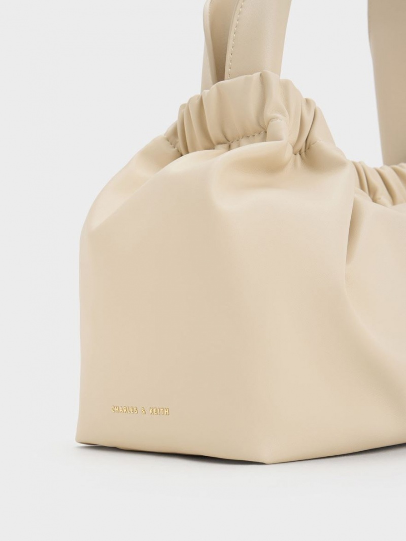 Geanta Tote Charles & Keith Large Ally Ruched Slouchy Bej | 956ICEVMW