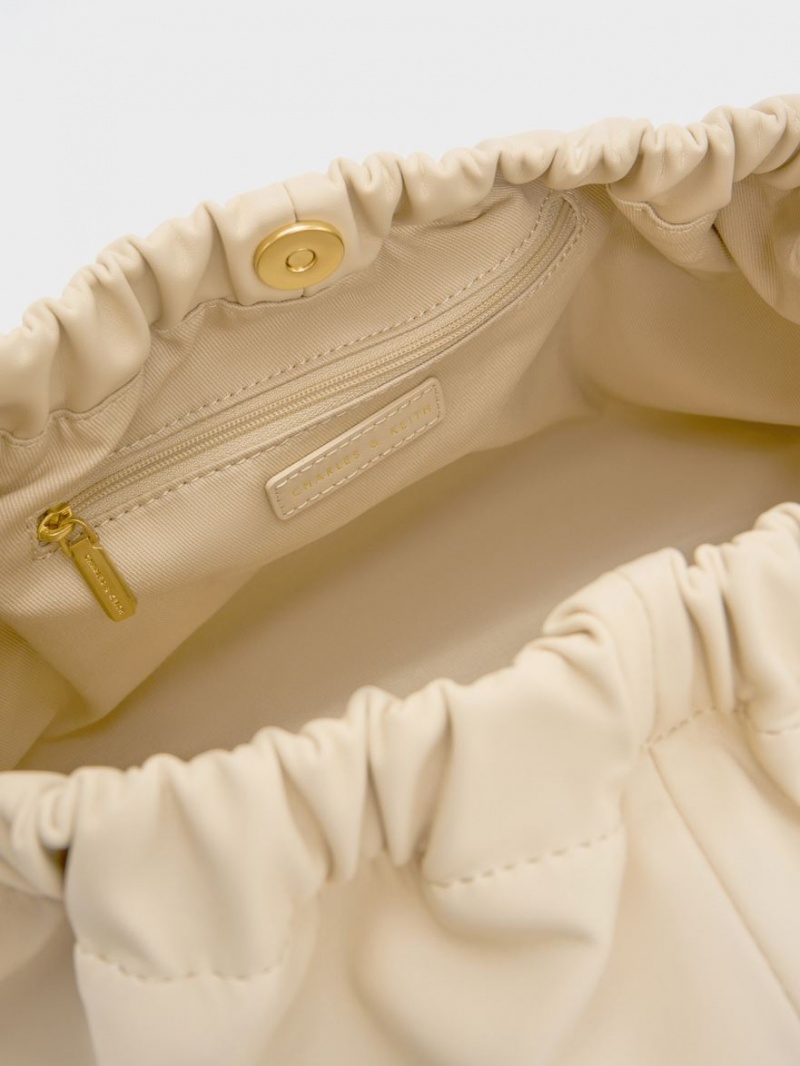 Geanta Tote Charles & Keith Large Ally Ruched Slouchy Bej | 956ICEVMW