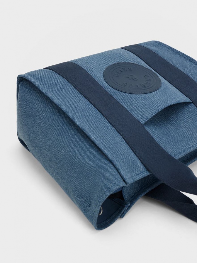 Geanta Tote Charles & Keith Large Kay Denim Contrast-Trim Albastri | 625GMNXYQ
