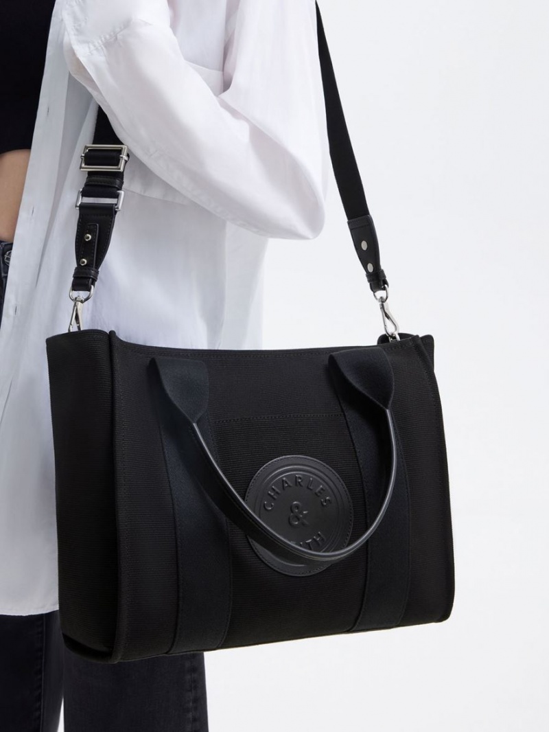 Geanta Tote Charles & Keith Large Kay Panza Negrii | 052AKLYNI