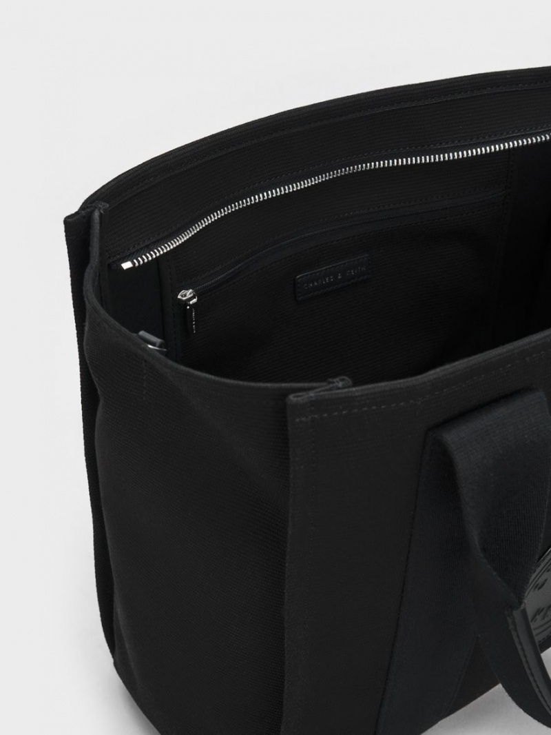 Geanta Tote Charles & Keith Large Kay Panza Negrii | 052AKLYNI