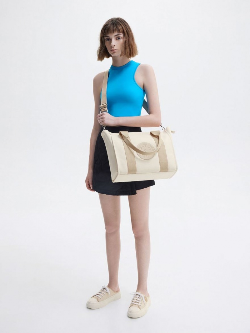 Geanta Tote Charles & Keith Large Kay Panza Contrast-Trim Bej | 895KICEXB