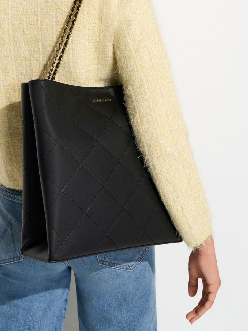 Geanta Tote Charles & Keith Leia Braided Handle Negrii | 814PGOQID