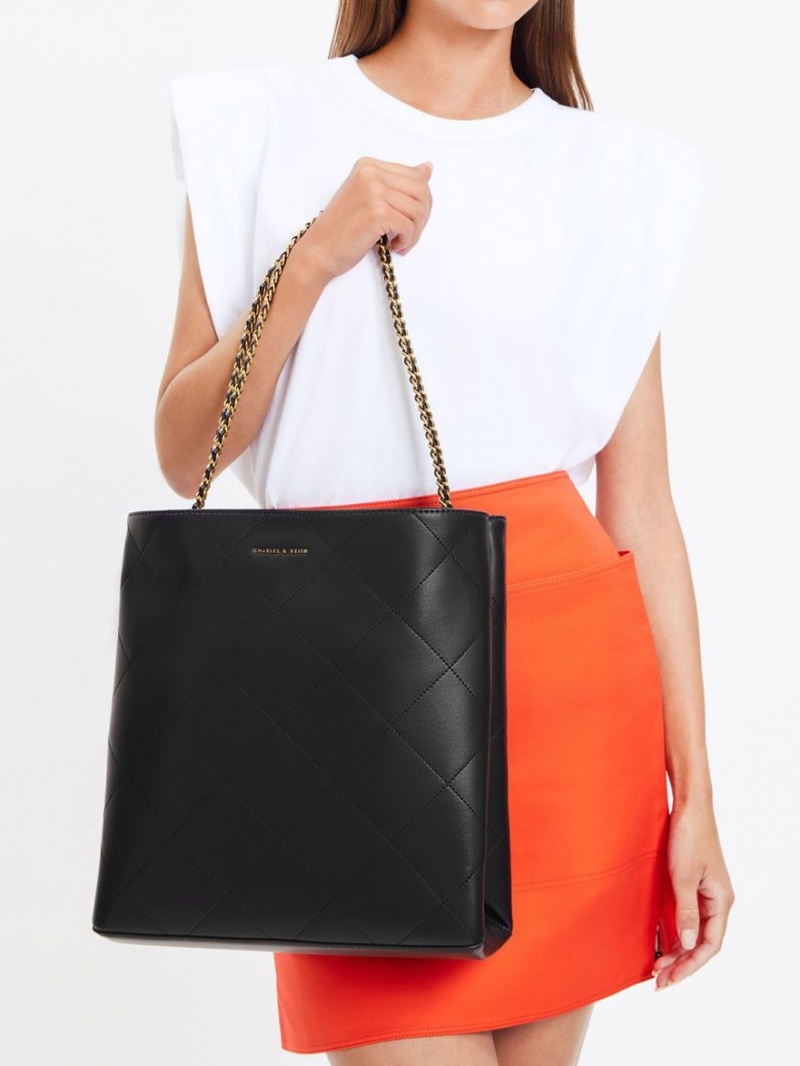 Geanta Tote Charles & Keith Leia Braided Handle Negrii | 814PGOQID