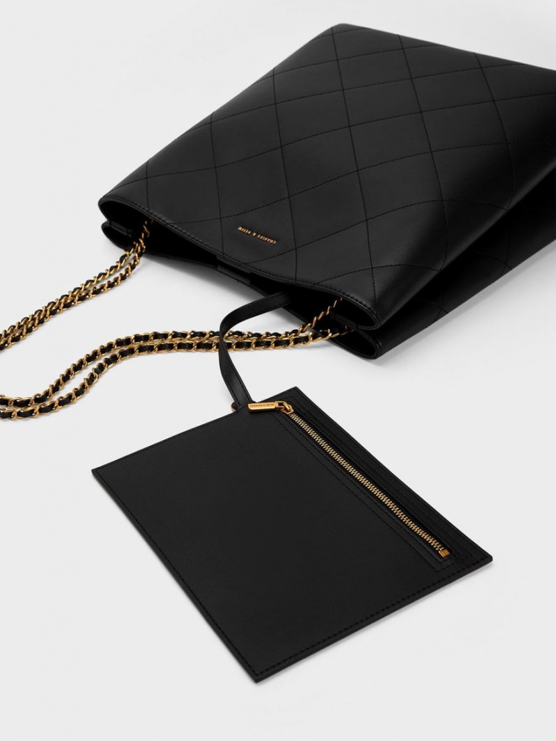 Geanta Tote Charles & Keith Leia Braided Handle Negrii | 814PGOQID
