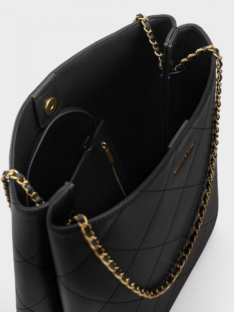 Geanta Tote Charles & Keith Leia Braided Handle Negrii | 814PGOQID