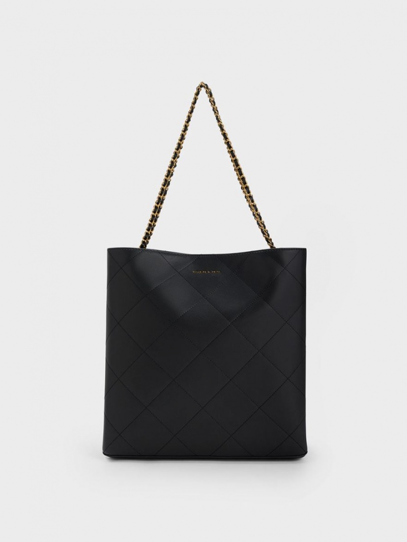 Geanta Tote Charles & Keith Leia Braided Handle Negrii | 814PGOQID