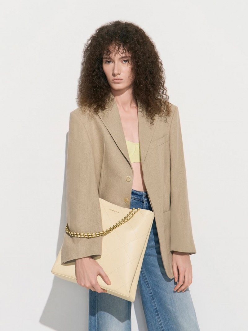 Geanta Tote Charles & Keith Leia Braided Handle Bej | 718OYVHQG