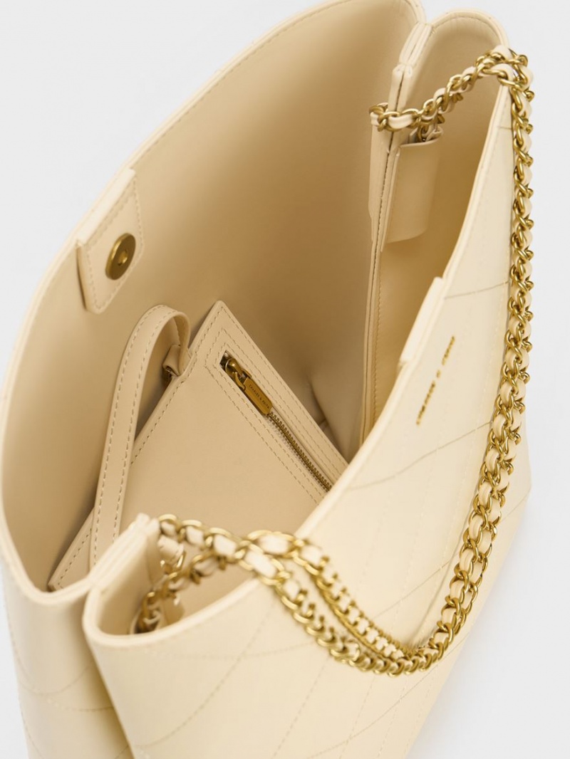 Geanta Tote Charles & Keith Leia Braided Handle Bej | 718OYVHQG