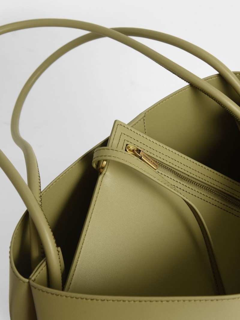 Geanta Tote Charles & Keith Leia Masline Verzi | 234DCVGJK