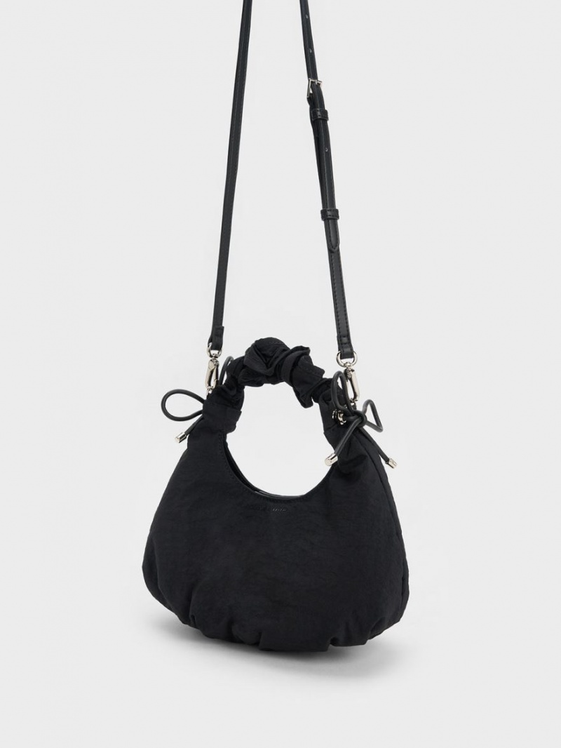 Geanta Tote Charles & Keith Maisy Ruched Nailon Negrii | 293JAEQPS