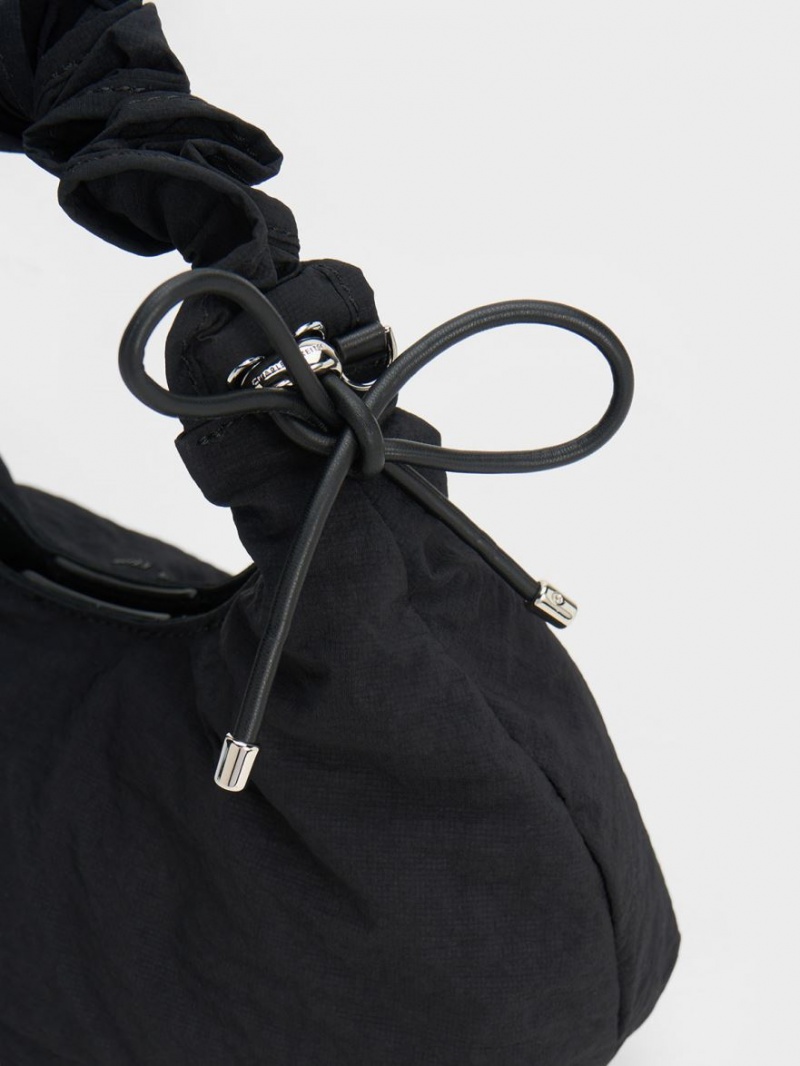 Geanta Tote Charles & Keith Maisy Ruched Nailon Negrii | 293JAEQPS