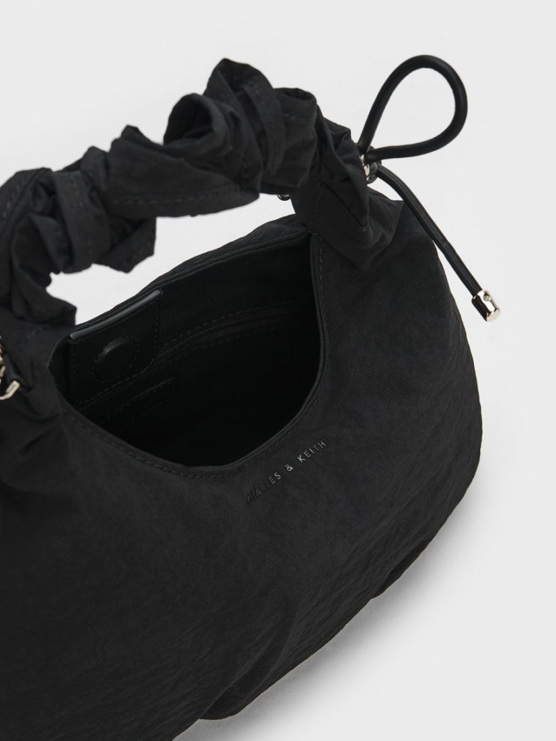 Geanta Tote Charles & Keith Maisy Ruched Nailon Negrii | 293JAEQPS