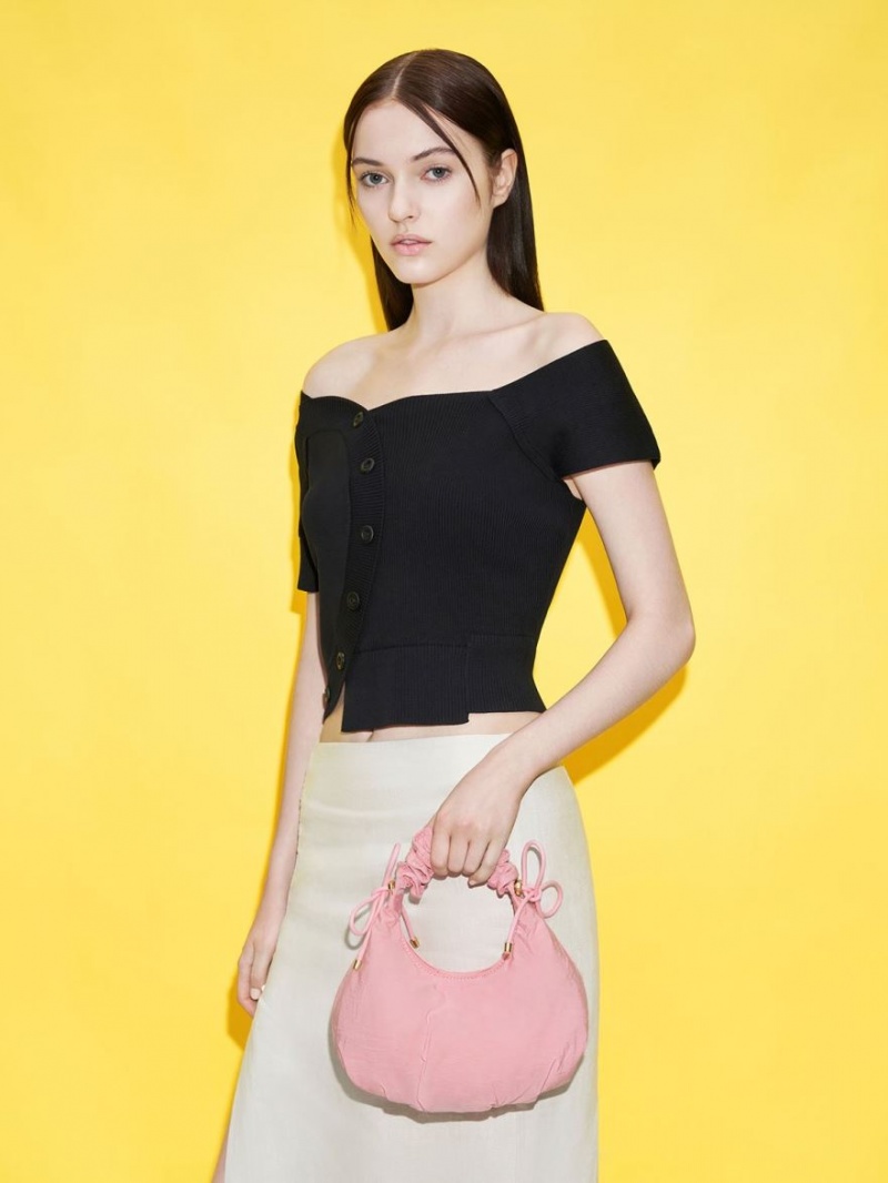 Geanta Tote Charles & Keith Maisy Ruched Nailon Roz | 207DGQRVS