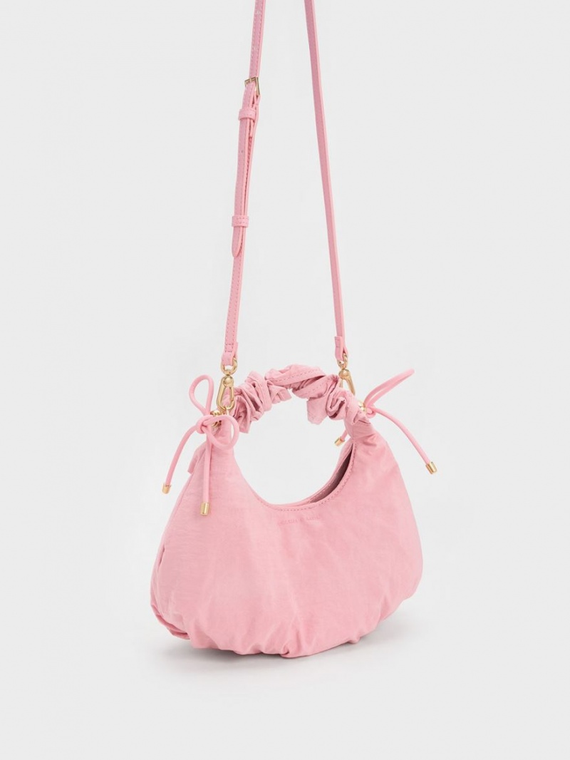 Geanta Tote Charles & Keith Maisy Ruched Nailon Roz | 207DGQRVS