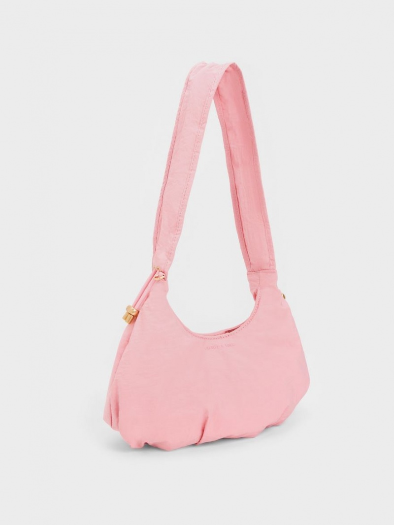 Geanta Tote Charles & Keith Maisy Ruched Nailon Roz | 207DGQRVS