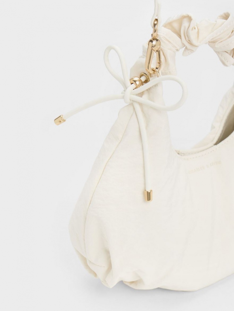 Geanta Tote Charles & Keith Maisy Ruched Nailon Albi | 574ADIZBE