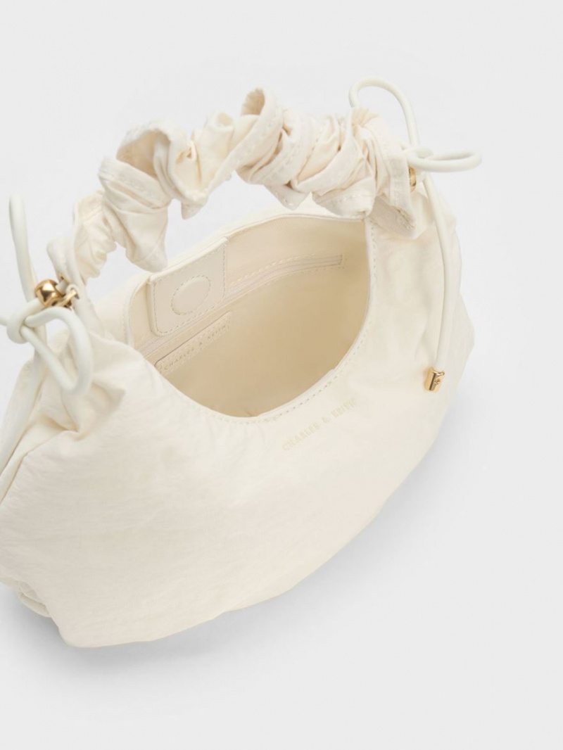 Geanta Tote Charles & Keith Maisy Ruched Nailon Albi | 574ADIZBE