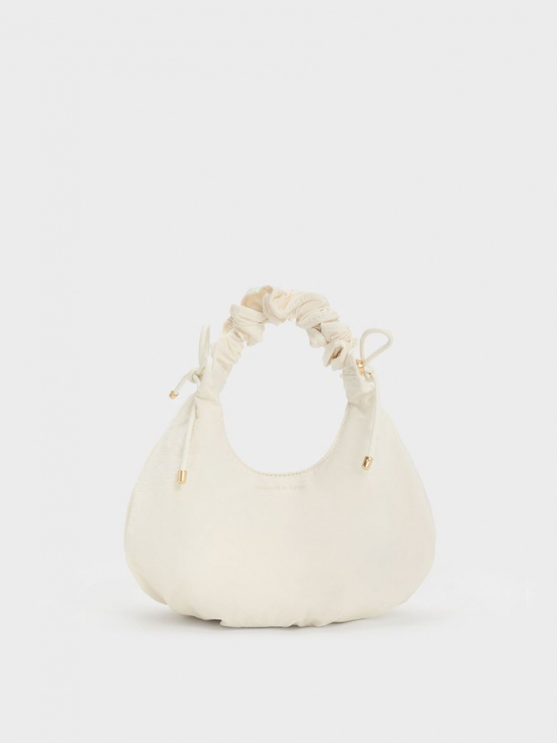 Geanta Tote Charles & Keith Maisy Ruched Nailon Albi | 574ADIZBE