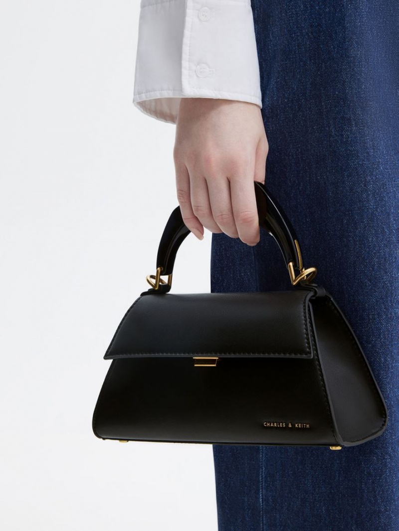 Geanta Tote Charles & Keith Marlin Acrylic Handle Trapeze Negrii | 241YLNJCD