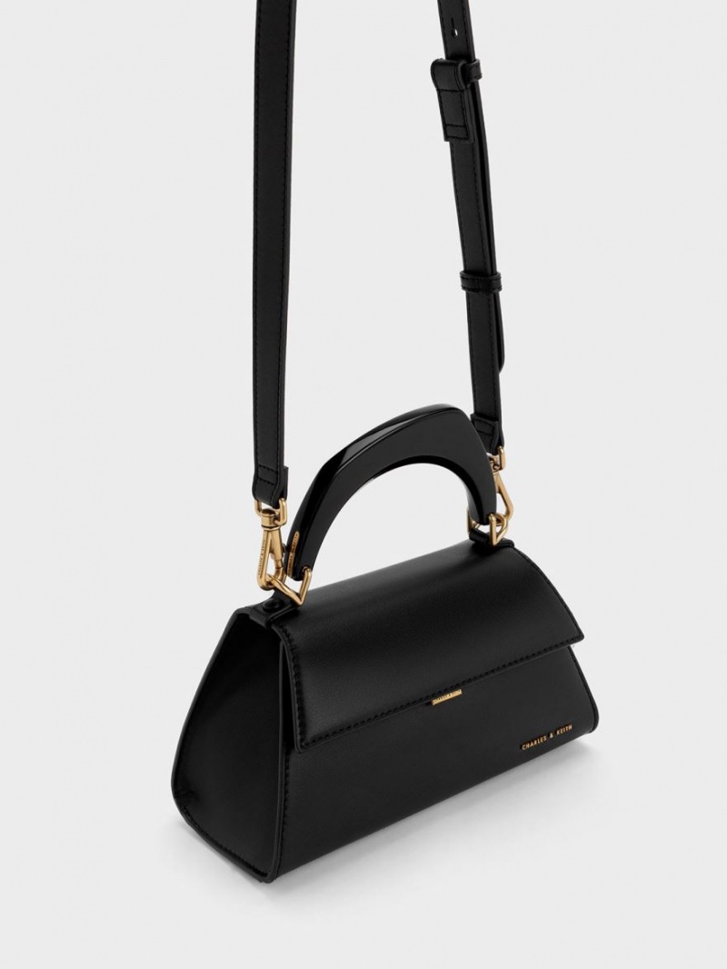 Geanta Tote Charles & Keith Marlin Acrylic Handle Trapeze Negrii | 241YLNJCD