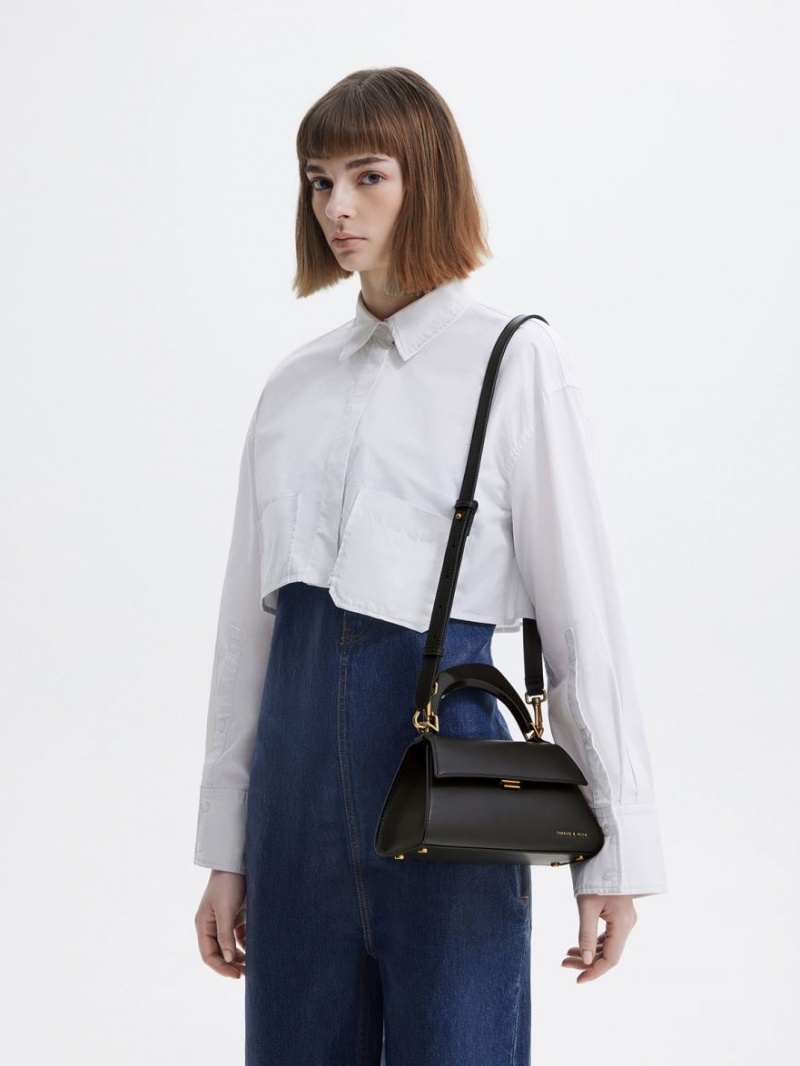 Geanta Tote Charles & Keith Marlin Acrylic Handle Trapeze Negrii | 241YLNJCD
