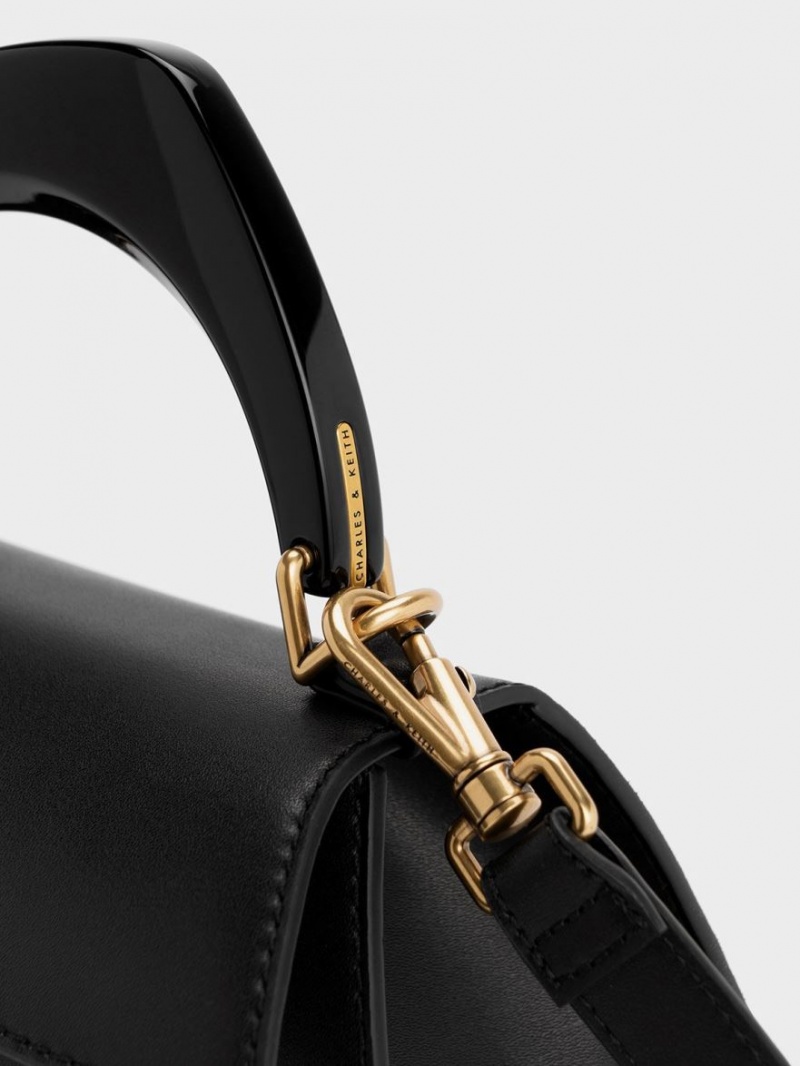Geanta Tote Charles & Keith Marlin Acrylic Handle Trapeze Negrii | 241YLNJCD
