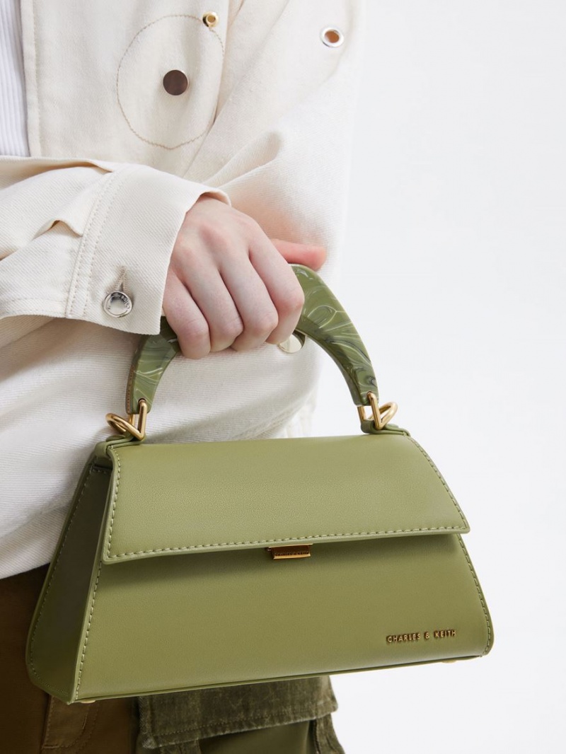 Geanta Tote Charles & Keith Marlin Acrylic Handle Trapeze Masline Verzi | 253TLQCUM