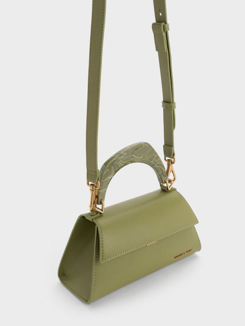 Geanta Tote Charles & Keith Marlin Acrylic Handle Trapeze Masline Verzi | 253TLQCUM