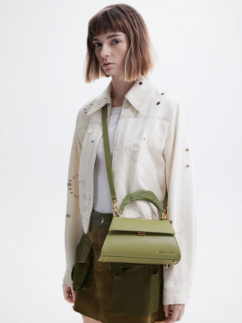 Geanta Tote Charles & Keith Marlin Acrylic Handle Trapeze Masline Verzi | 253TLQCUM