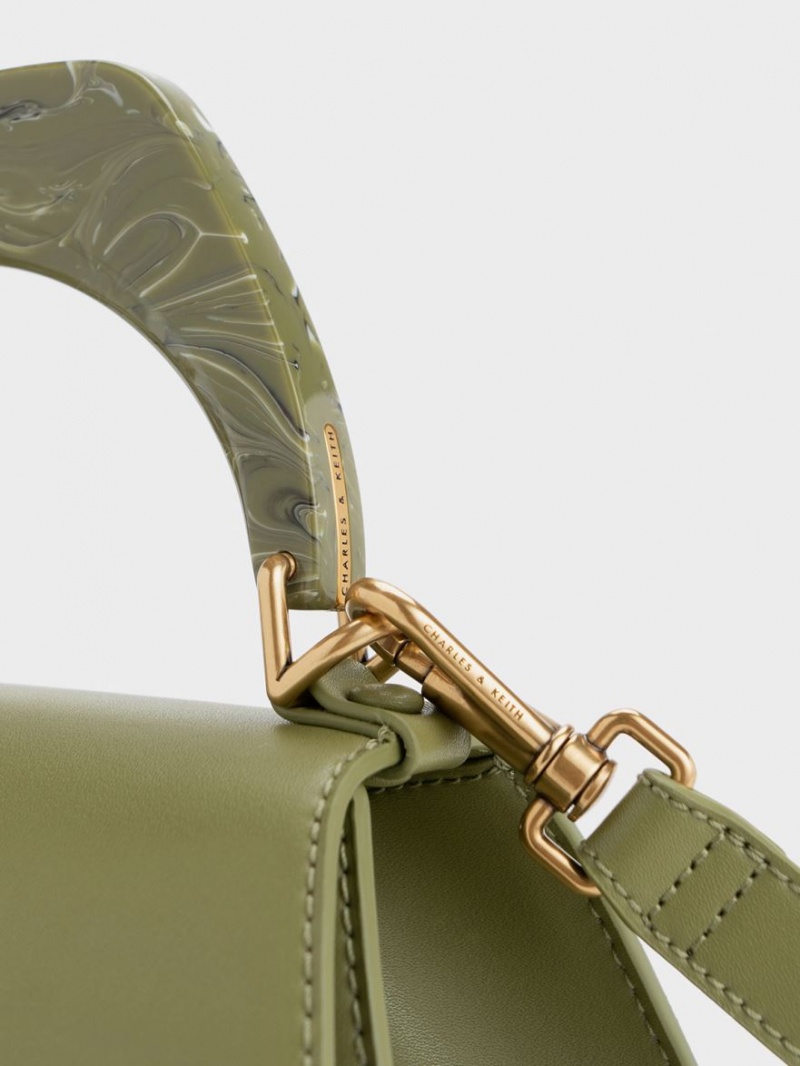 Geanta Tote Charles & Keith Marlin Acrylic Handle Trapeze Masline Verzi | 253TLQCUM