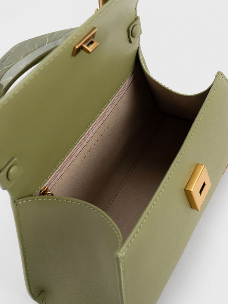 Geanta Tote Charles & Keith Marlin Acrylic Handle Trapeze Masline Verzi | 253TLQCUM
