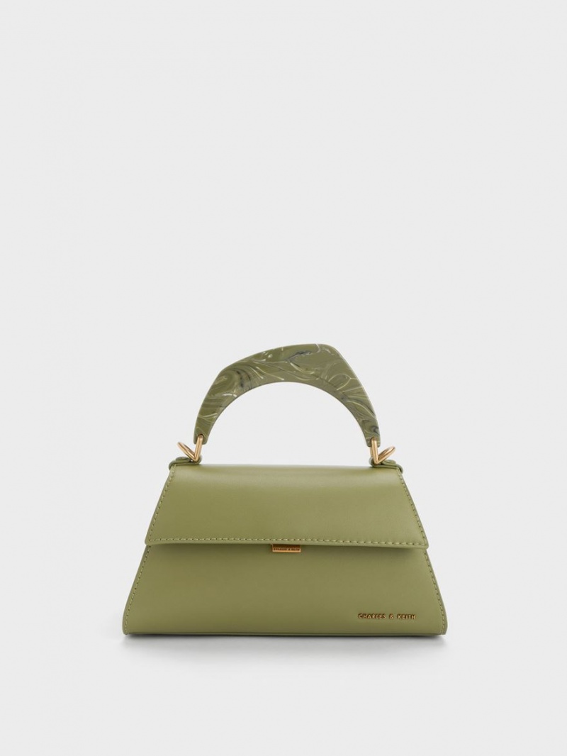 Geanta Tote Charles & Keith Marlin Acrylic Handle Trapeze Masline Verzi | 253TLQCUM