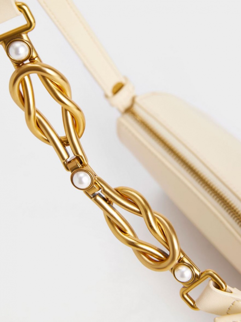 Geanta Tote Charles & Keith Metallic-Accent Curea Trapeze Bej | 835DOVEXB