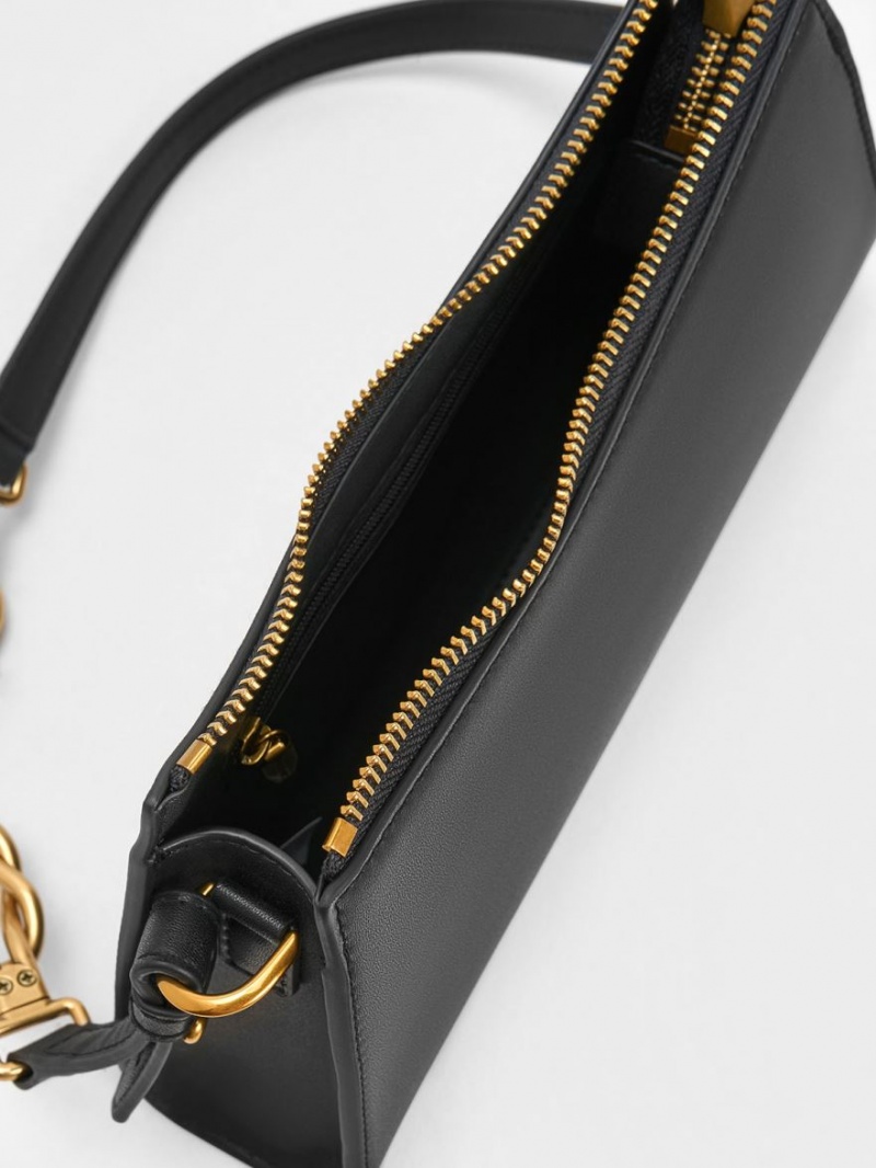 Geanta Tote Charles & Keith Metallic-Accent Curea Trapeze Negrii | 105PXNTQW