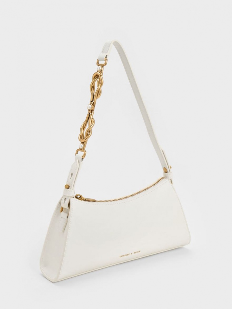 Geanta Tote Charles & Keith Metallic-Accent Curea Trapeze Albi | 053LSQIEJ