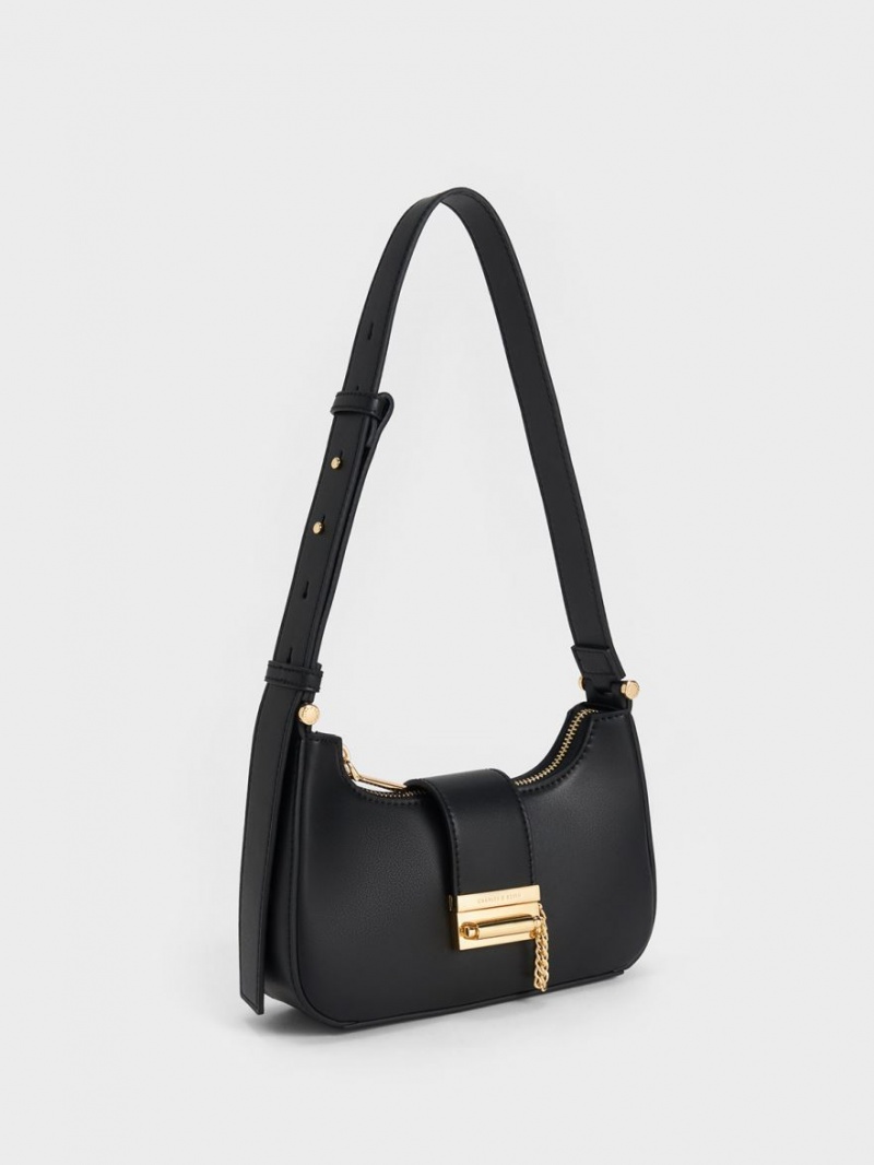 Geanta Tote Charles & Keith Metallic Accent Belted Negrii | 619YQHDPC