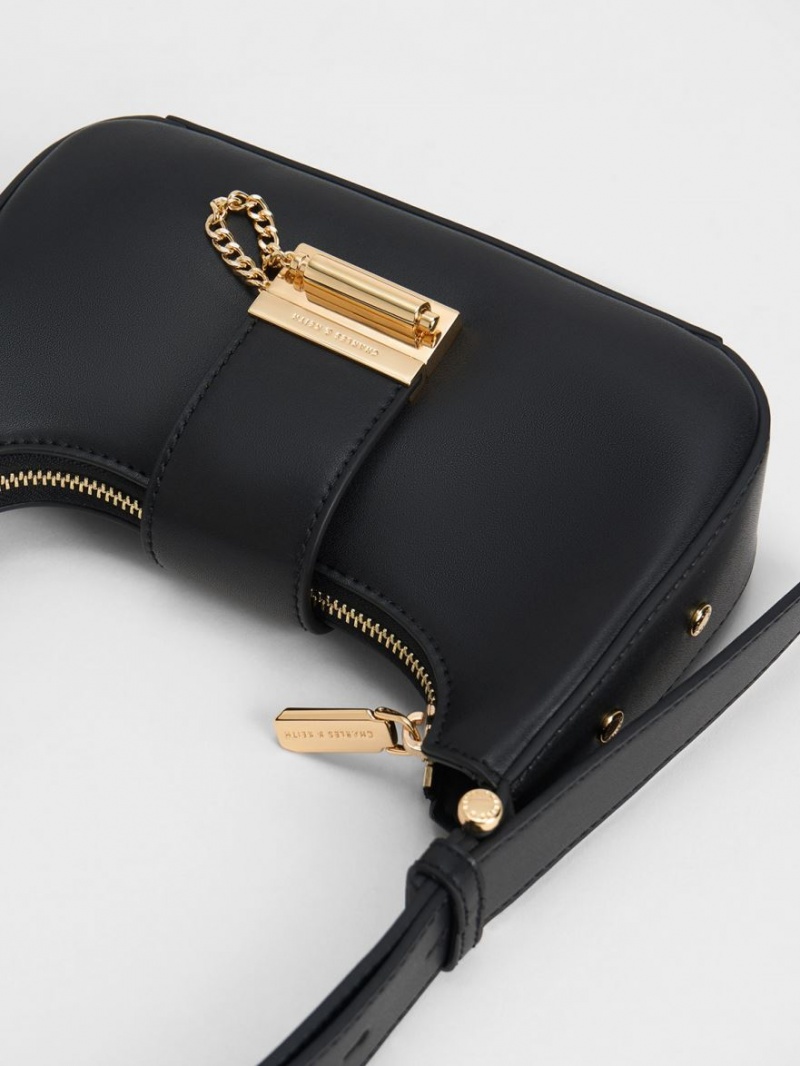 Geanta Tote Charles & Keith Metallic Accent Belted Negrii | 619YQHDPC