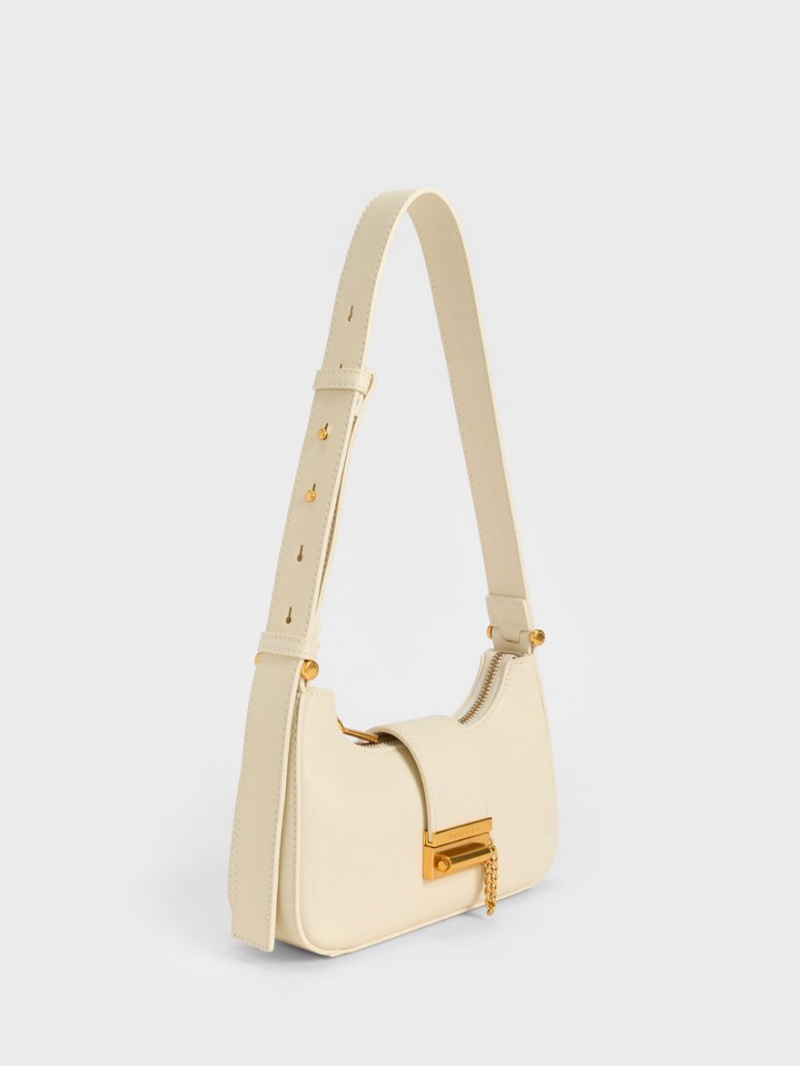 Geanta Tote Charles & Keith Metallic Accent Belted Bej | 973RQWOVM