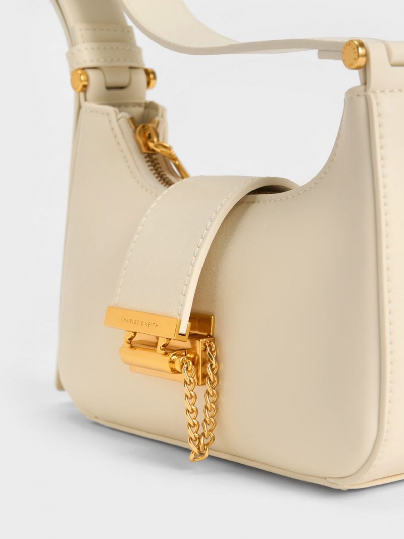 Geanta Tote Charles & Keith Metallic Accent Belted Bej | 973RQWOVM
