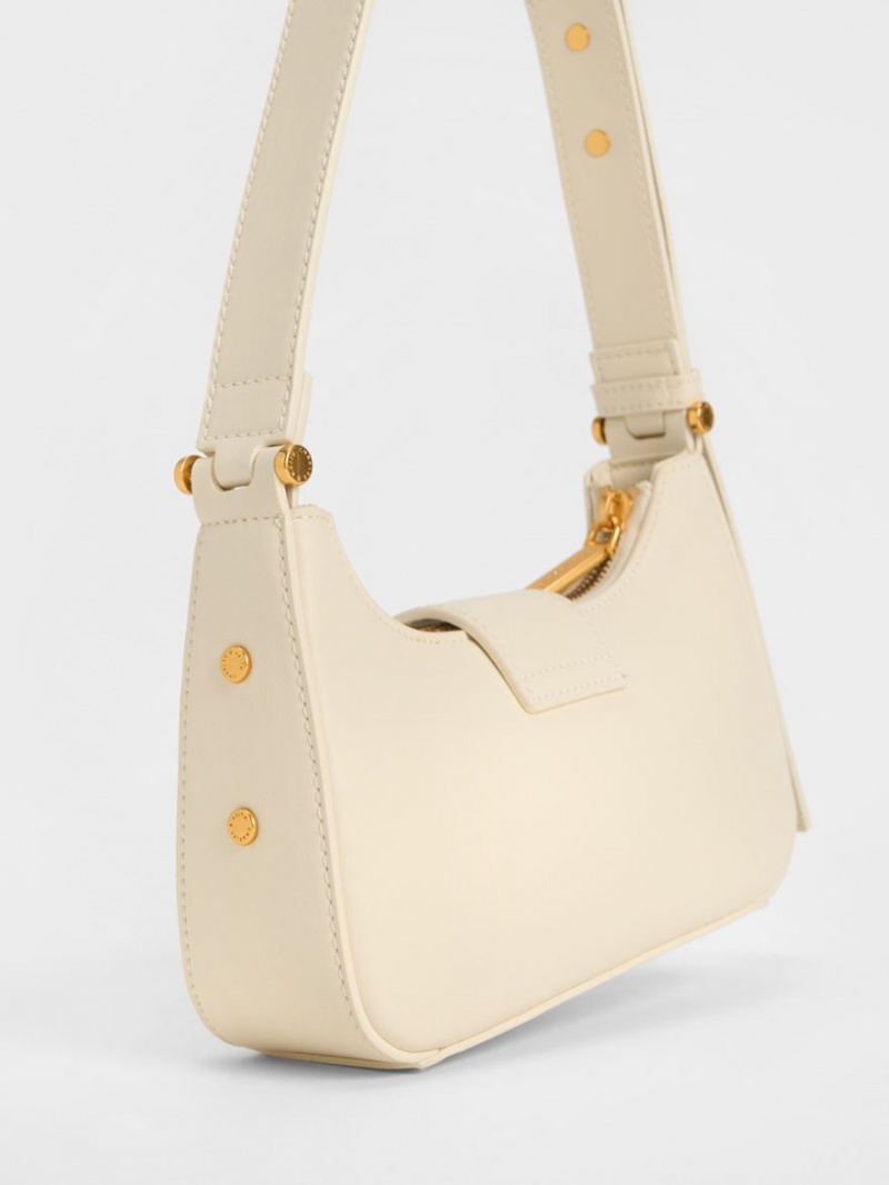 Geanta Tote Charles & Keith Metallic Accent Belted Bej | 973RQWOVM