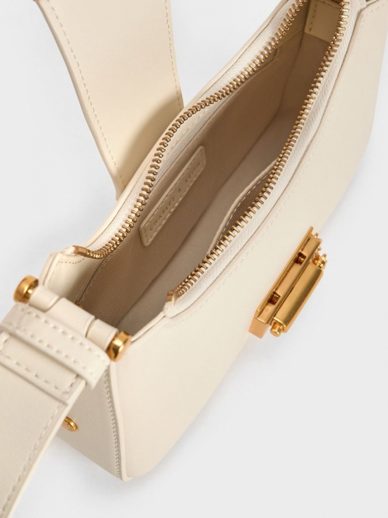 Geanta Tote Charles & Keith Metallic Accent Belted Bej | 973RQWOVM