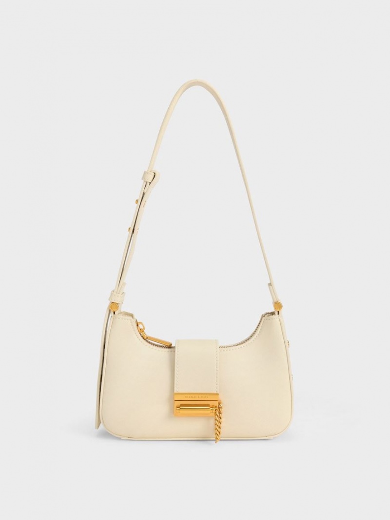 Geanta Tote Charles & Keith Metallic Accent Belted Bej | 973RQWOVM