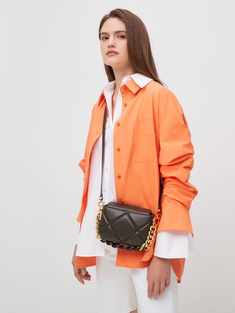 Geanta Tote Charles & Keith Mini Danika Grosolan Chain Căptușită Negrii | 635PJGNUT